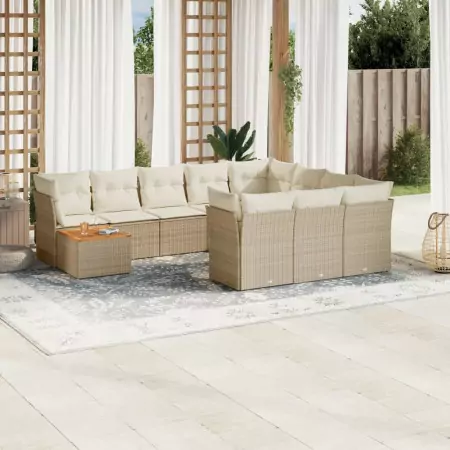 Set Divani da Giardino 11 pz con Cuscini Beige in Polyrattan