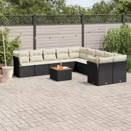 Set Divani da Giardino 11 pz con Cuscini in Polyrattan Nero