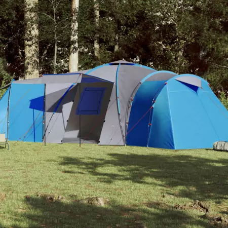 Tenda da Campeggio 12 Persone Blu 840x720x200 cm Taffetà 185T