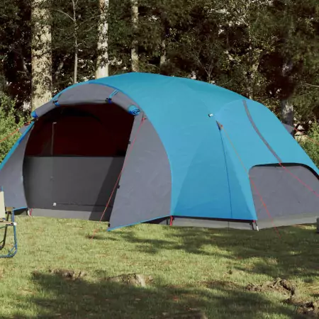 Tenda da Campeggio 8 Persone Blu 360x430x195 cm Taffetà 190T