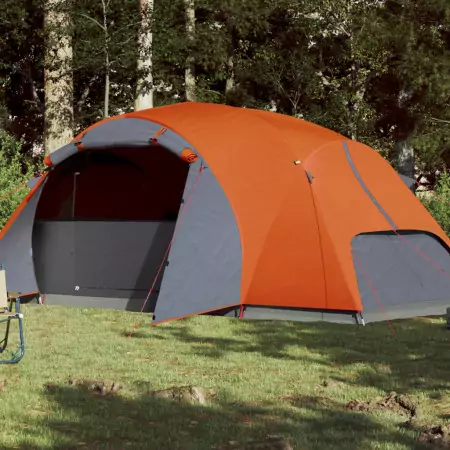 Tenda Campeggio 8Persone Grigia e Arancione 360x430x195 Taffetà