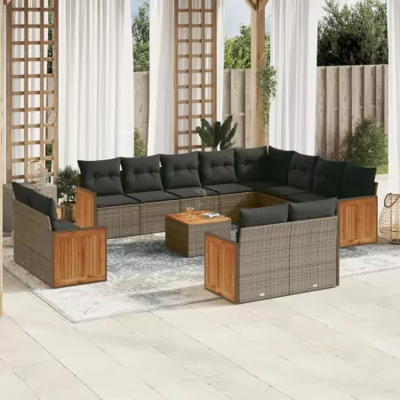 Set Divani da Giardino 13 pz con Cuscini Grigio in Polyrattan