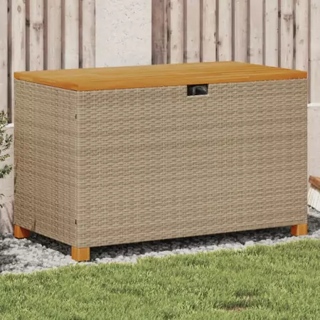 Contenitore Giardino Beige 110x55x63cm Polyrattan Legno Acacia