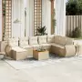 Set Divano da Giardino 9 pz con Cuscini Beige in Polyrattan