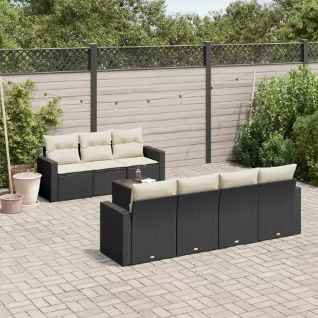 Set Divani da Giardino con Cuscini 8 pz Nero in Polyrattan