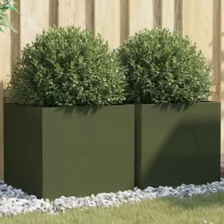 Fioriere 2pz Verde Oliva 49x47x46 cm Acciaio Laminato a Freddo