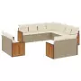 Set Divani da Giardino 11 pz con Cuscini Beige in Polyrattan