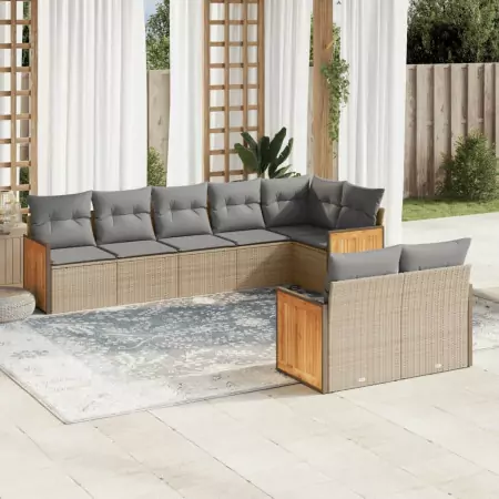 Set Divano da Giardino 8 pz con Cuscini Beige in Polyrattan