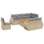 Set Divano da Giardino 9 pz con Cuscini Beige in Polyrattan