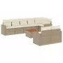 Set Divano da Giardino 9 pz con Cuscini Beige in Polyrattan