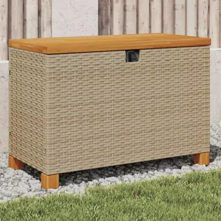 Contenitore Giardino Beige 80x40x48cm Polyrattan e Legno Acacia