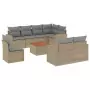 Set Divano da Giardino 9 pz con Cuscini Beige in Polyrattan