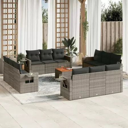 Set Divani da Giardino 13 pz con Cuscini Grigio in Polyrattan