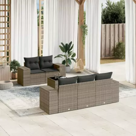 Set Divano da Giardino 6 pz con Cuscini Grigio in Polyrattan