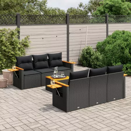 Set Divani da Giardino con Cuscini 7pz Nero Polyrattan