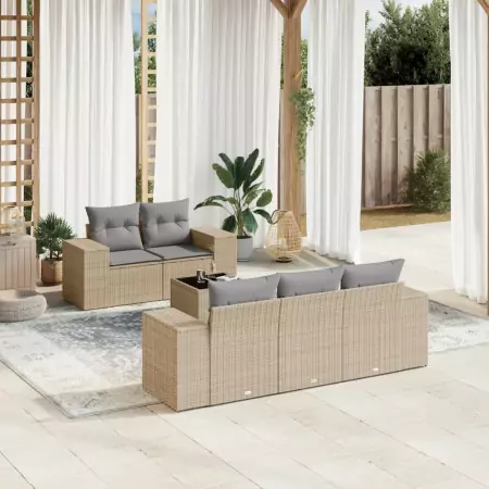 Set Divano da Giardino 6 pz con Cuscini Beige in Polyrattan