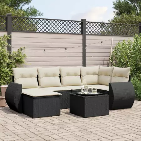 Set Divani da Giardino con Cuscini 7pz Nero Polyrattan