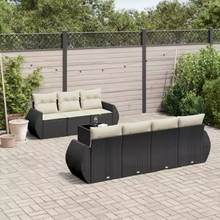 Set Divani da Giardino con Cuscini 8 pz Nero in Polyrattan