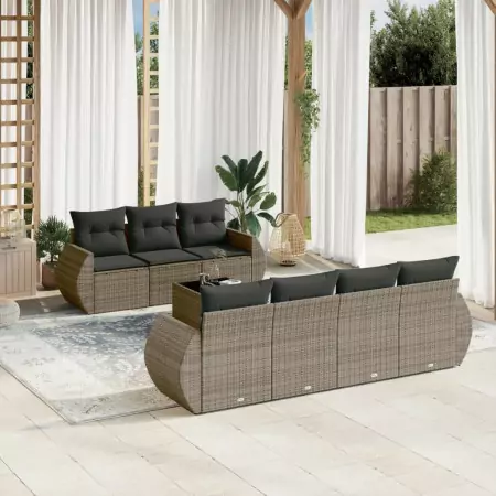 Set Divano da Giardino 8 pz con Cuscini Grigio in Polyrattan