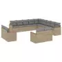 Set Divano da Giardino 13 pz con Cuscini Beige in Polyrattan