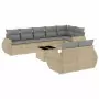 Set Divano da Giardino 9 pz con Cuscini Beige in Polyrattan