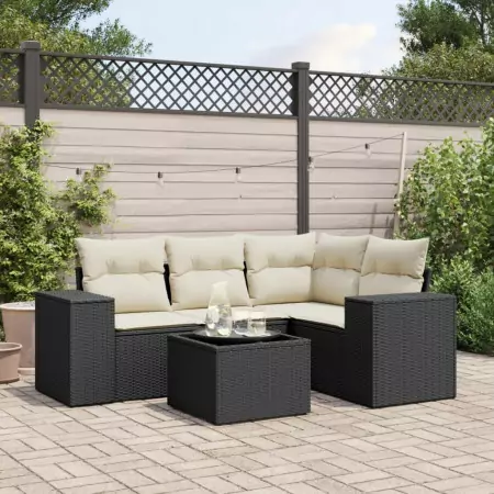 Set Divani da Giardino 5 pz con Cuscini in Polyrattan Nero