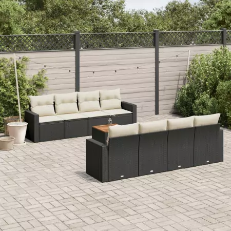 Set Divani da Giardino 9 pz con Cuscini Nero in Polyrattan