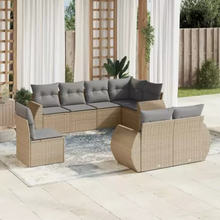 Set Divano da Giardino 8 pz con Cuscini Beige in Polyrattan