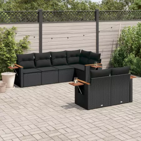 Set Divani da Giardino con Cuscini 7pz Nero Polyrattan