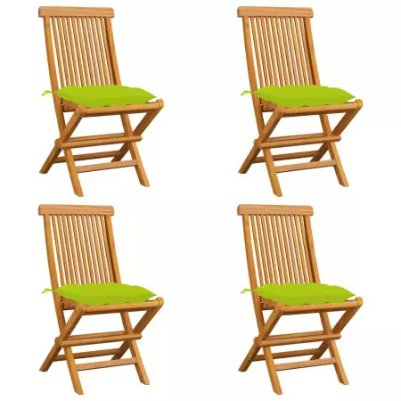 Sedie da Giardino Cuscini Verde Brillante 4 pz Massello di Teak