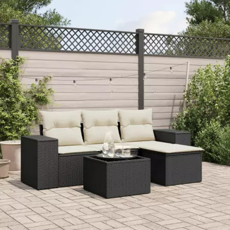 Set Divani da Giardino 5 pz con Cuscini in Polyrattan Nero