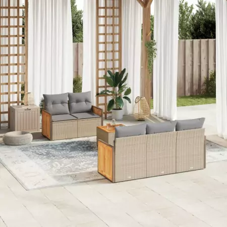 Set Divano da Giardino 6 pz con Cuscini Beige in Polyrattan