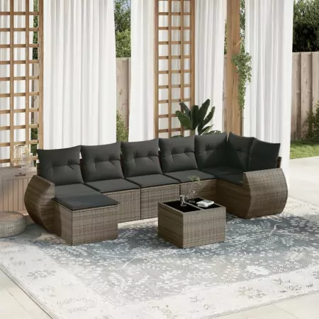 Set Divano da Giardino 8 pz con Cuscini Grigio in Polyrattan