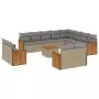 Set Divano da Giardino 13 pz con Cuscini Beige in Polyrattan