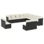 Set Divani da Giardino 13pz con Cuscini Nero in Polyrattan