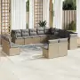 Set Divano da Giardino 13 pz con Cuscini Beige in Polyrattan