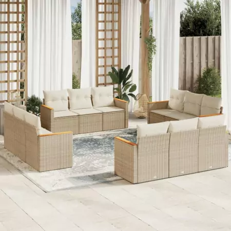 Set Divani da Giardino 12 pz con Cuscini Beige in Polyrattan