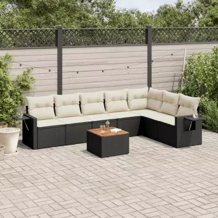 Set Divani da Giardino con Cuscini 8 pz Nero in Polyrattan