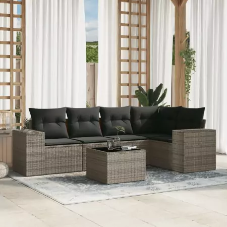 Set Divano da Giardino 6 pz con Cuscini Grigio in Polyrattan