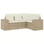 Set Divano da Giardino 4 pz con Cuscini Beige in Polyrattan