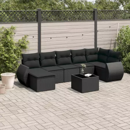 Set Divani da Giardino con Cuscini 8 pz Nero in Polyrattan