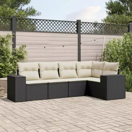 Set Divani da Giardino 5 pz con Cuscini in Polyrattan Nero