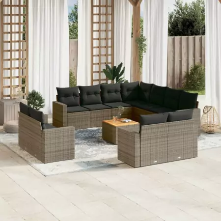 Set Divani da Giardino 12 pz con Cuscini Grigio in Polyrattan