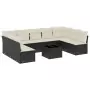 Set Divani da Giardino 10pz con Cuscini in Polyrattan Nero