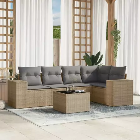 Set Divano da Giardino 6 pz con Cuscini Beige in Polyrattan