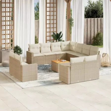 Set Divani da Giardino 12 pz con Cuscini Beige in Polyrattan