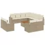 Set Divani da Giardino 12 pz con Cuscini Beige in Polyrattan