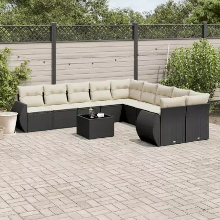 Set Divani da Giardino 11 pz con Cuscini in Polyrattan Nero