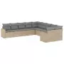 Set Divano da Giardino 10 pz con Cuscini Beige in Polyrattan