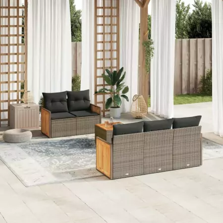 Set Divano da Giardino 6 pz con Cuscini Grigio in Polyrattan